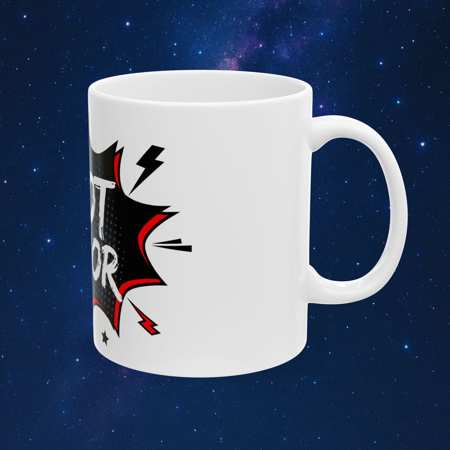 All White Ceramic Mug – Funny “PLOT ARMOR” Mug for Everyday Heroes & Go-Getters | 11oz Ceramic Coffee Cup | Pop Art Motivation Design