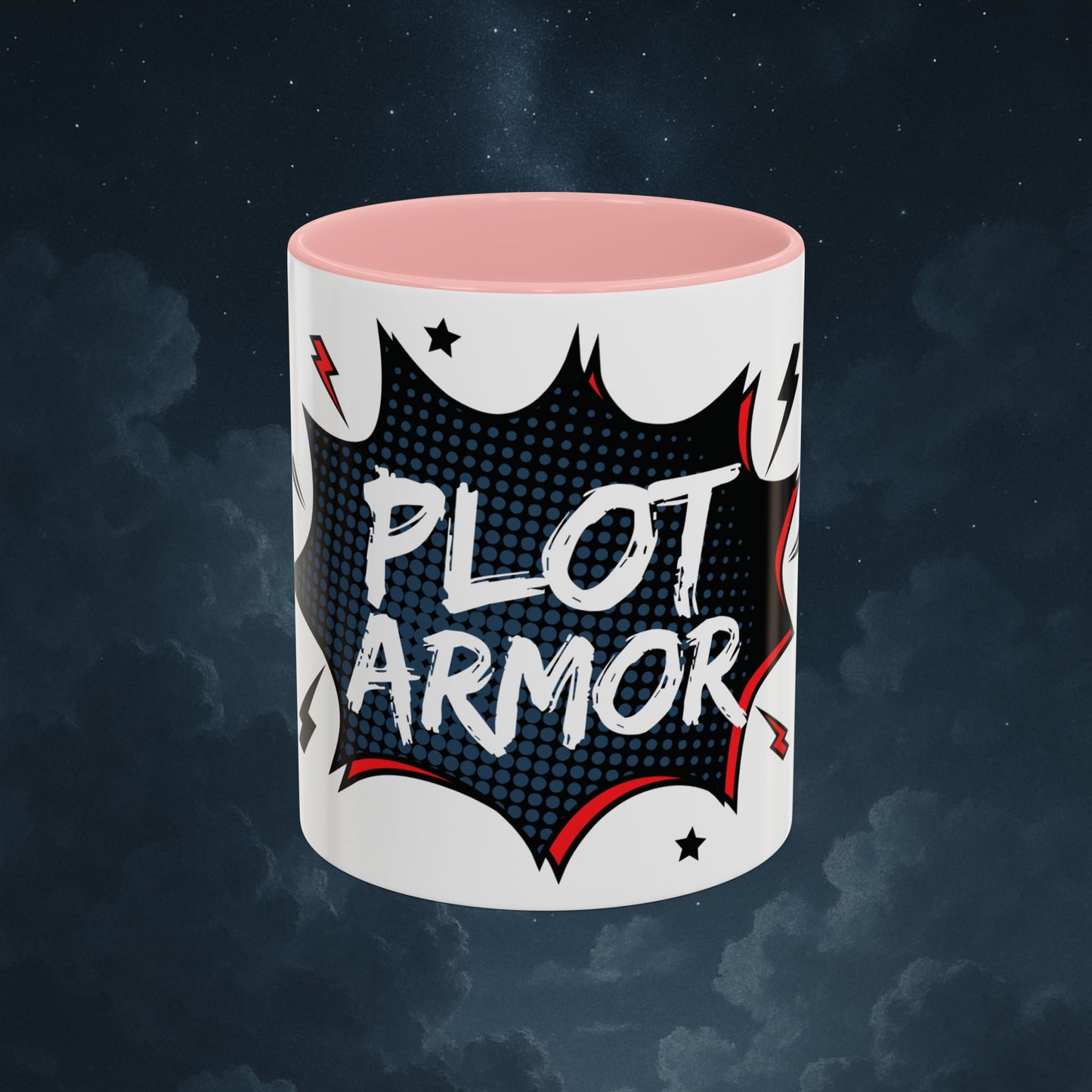 Plot Armor Comic Mug – Funny Pop Art Coffee Cup for Everyday Heroes & Creatives | 11oz Ceramic Mug with Color | Motivational Gift Idea