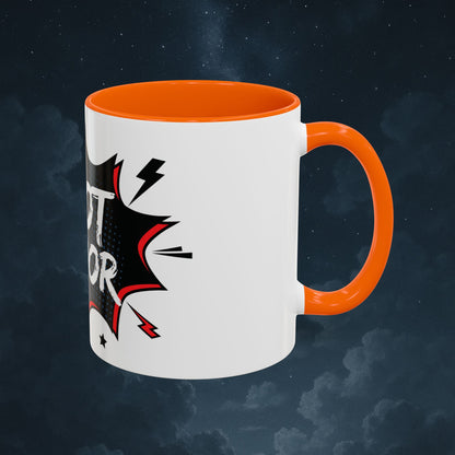 Plot Armor Comic Mug – Funny Pop Art Coffee Cup for Everyday Heroes & Creatives | 11oz Ceramic Mug with Color | Motivational Gift Idea