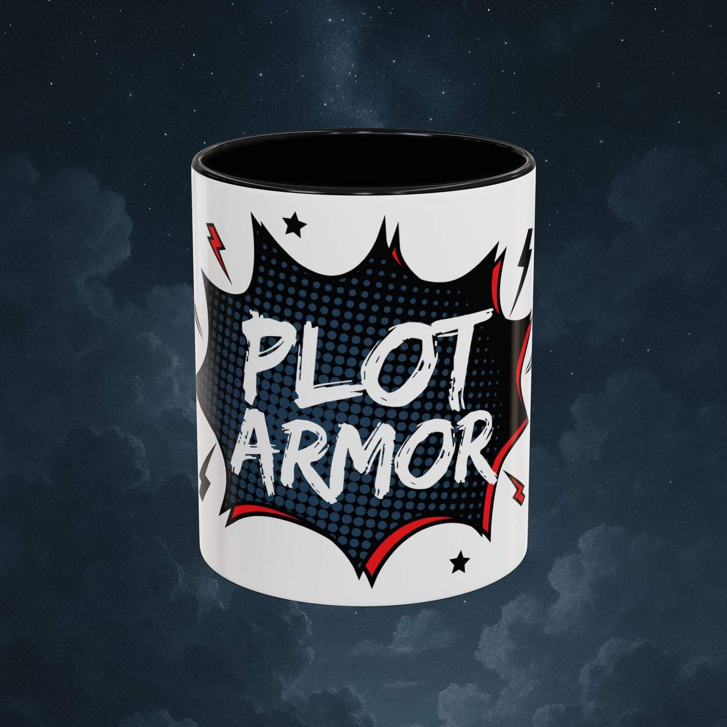 Plot Armor Comic Mug – Funny Pop Art Coffee Cup for Everyday Heroes & Creatives | 11oz Ceramic Mug with Color | Motivational Gift Idea | Mug by VarietySpire – VarietySpire