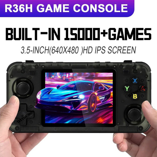 Transparent Black R36H Retro Handheld Game Console – 3.5” IPS Screen, 64GB, 15000+ Games, Dual TF Card, 10+ Emulators for PS1/PSP/DC/N64/GB | Handheld Game Console by VarietySpire – VarietySpire